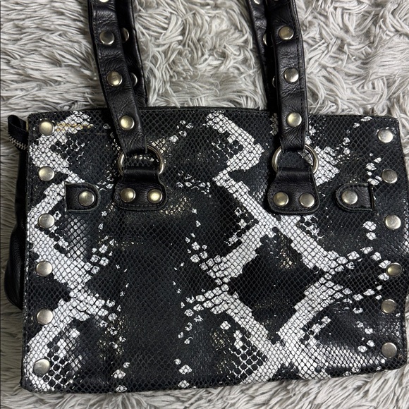 Hammitt Black and White Brentwood python snakeskin Studded Handbag - Picture 2 of 11